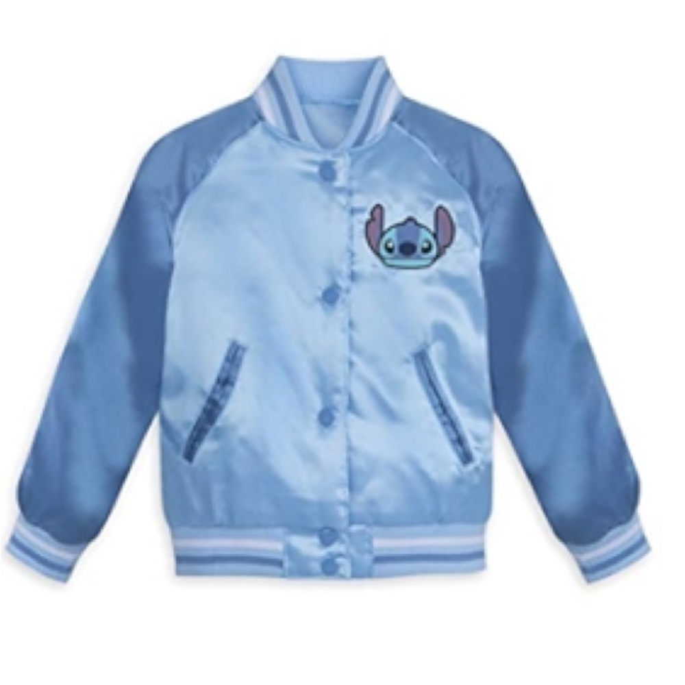 Disney park official Stitch varsity jacket size 7/8 satin embroidered detail